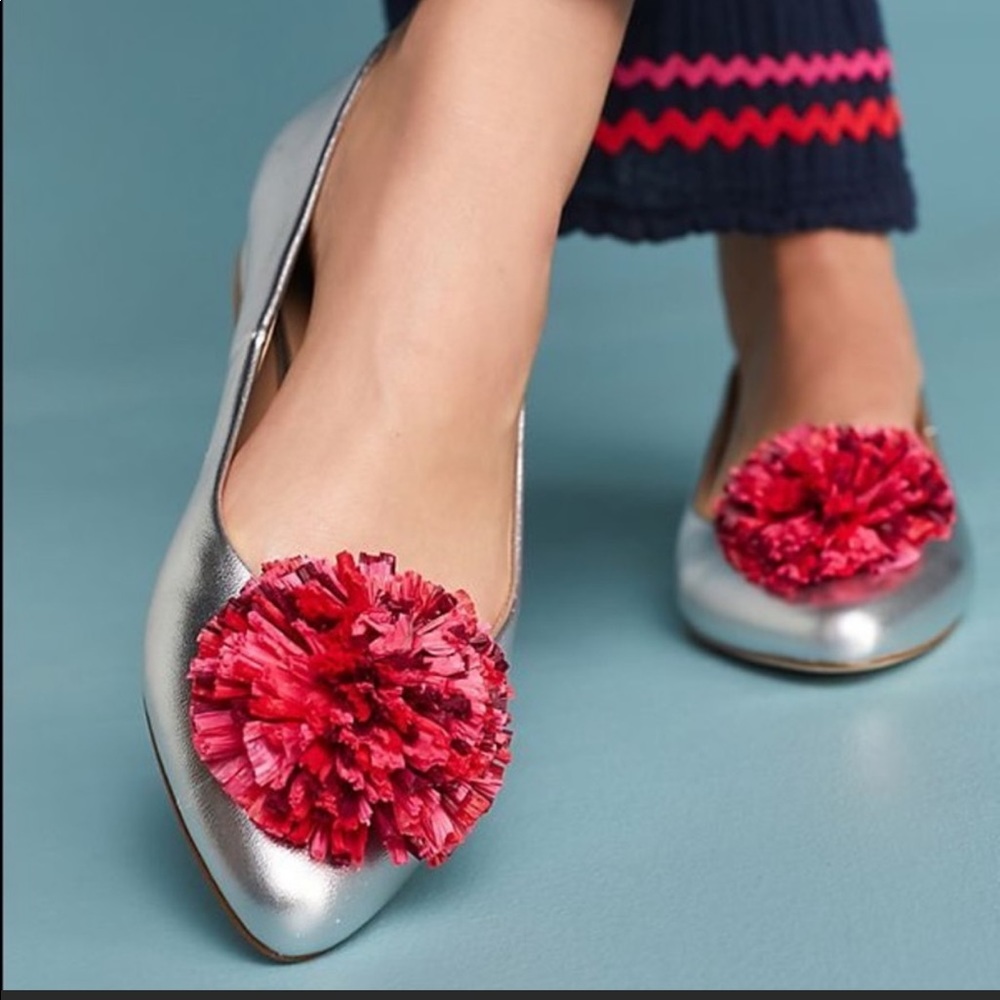 COPY - Anthropologie Raffia Pom Pom flats